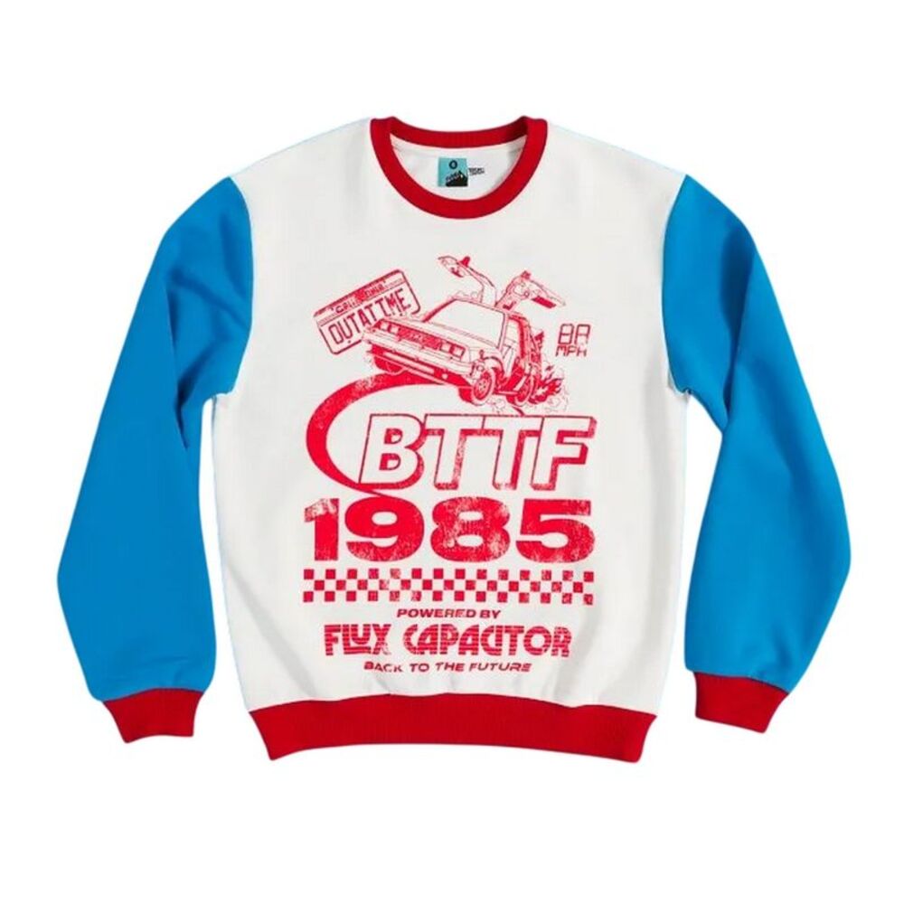 Back To The Future Unisex Adult Retro Colour Block Sweatshirt / White/Blue/Red